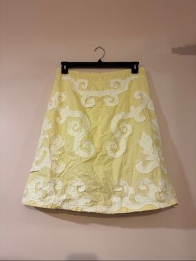 Yellow Embroidered A-Line Skirt by